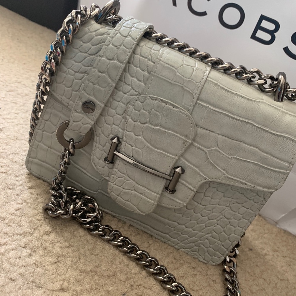 Grey snakeskin signature crossbody chain bag